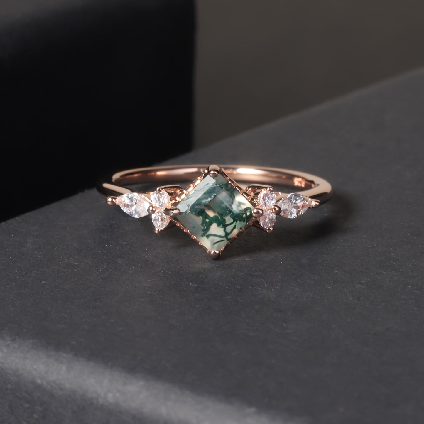 925 Sterling Silver Natural Moss Agate 18K Gold Plated Ring
