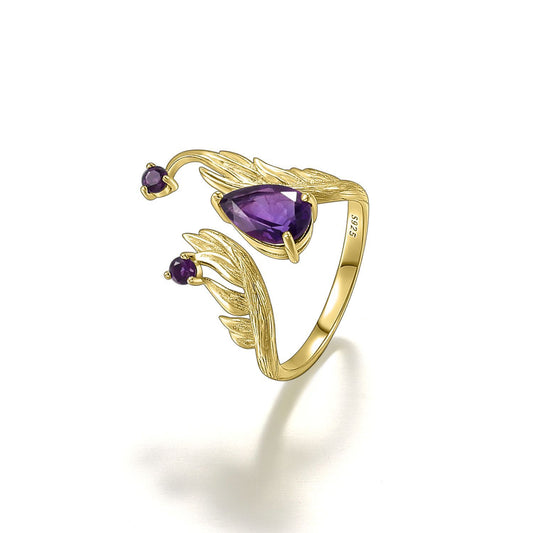 S925 Sterling Silver Dark Vintage Natural Amethyst Ring