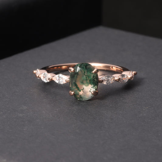 S925 Sterling Silver, 18k Rose Gold Vermeil Natural Agate Ring