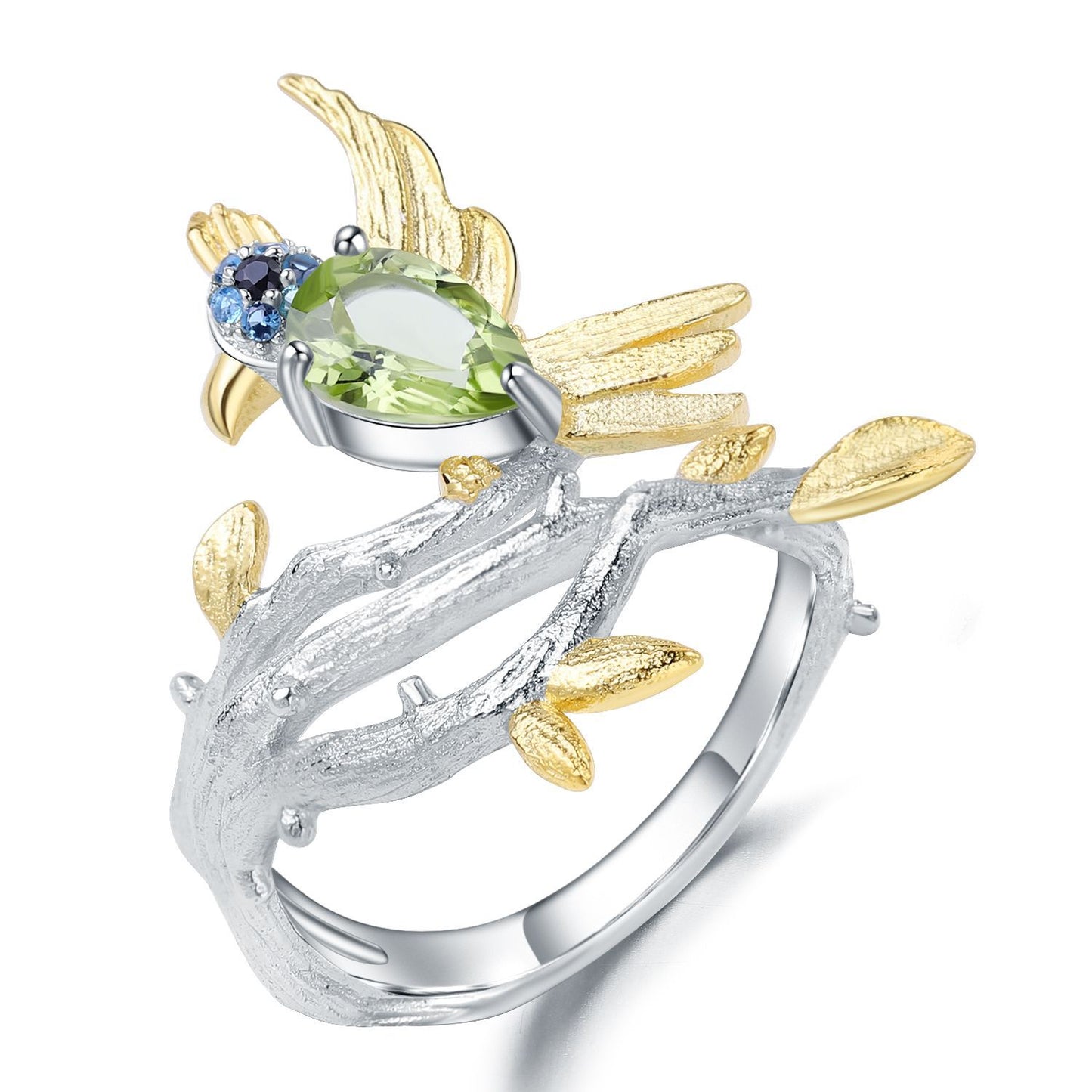 Natural Wind Magpie Design 925 Silver Natural Topaz Gemstone Ring