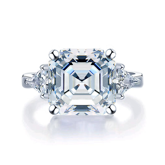 Excellent S925 Silver 10*10mm 5-Carat Ascher Cut Moissanite Ring