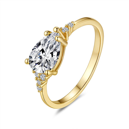 S925 Silver 18K Gold‑Plated Teardrop‑Shaped Moissanite Ring