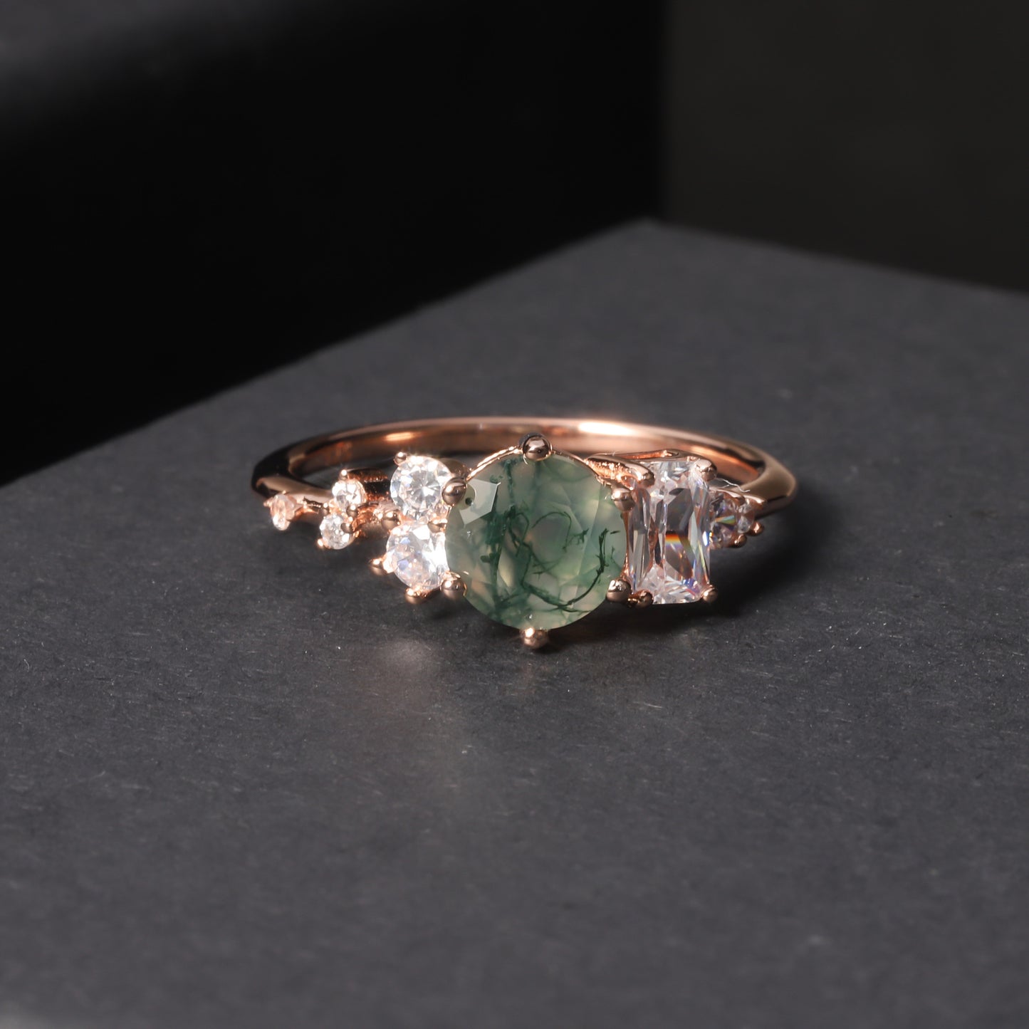 S925 silver natural seaweed agate ring