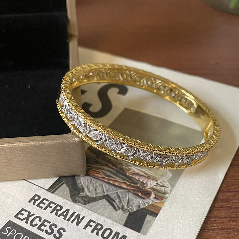 18K Gold-Plated Sterling Silver Filigree Bangle | Vintage Elegance for Everyday Wear
