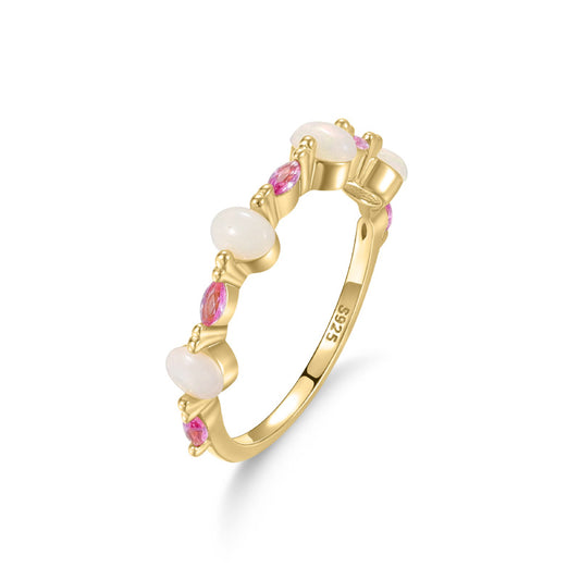 S925 Sterling Silver Ring Inlaid with Natural Opal
