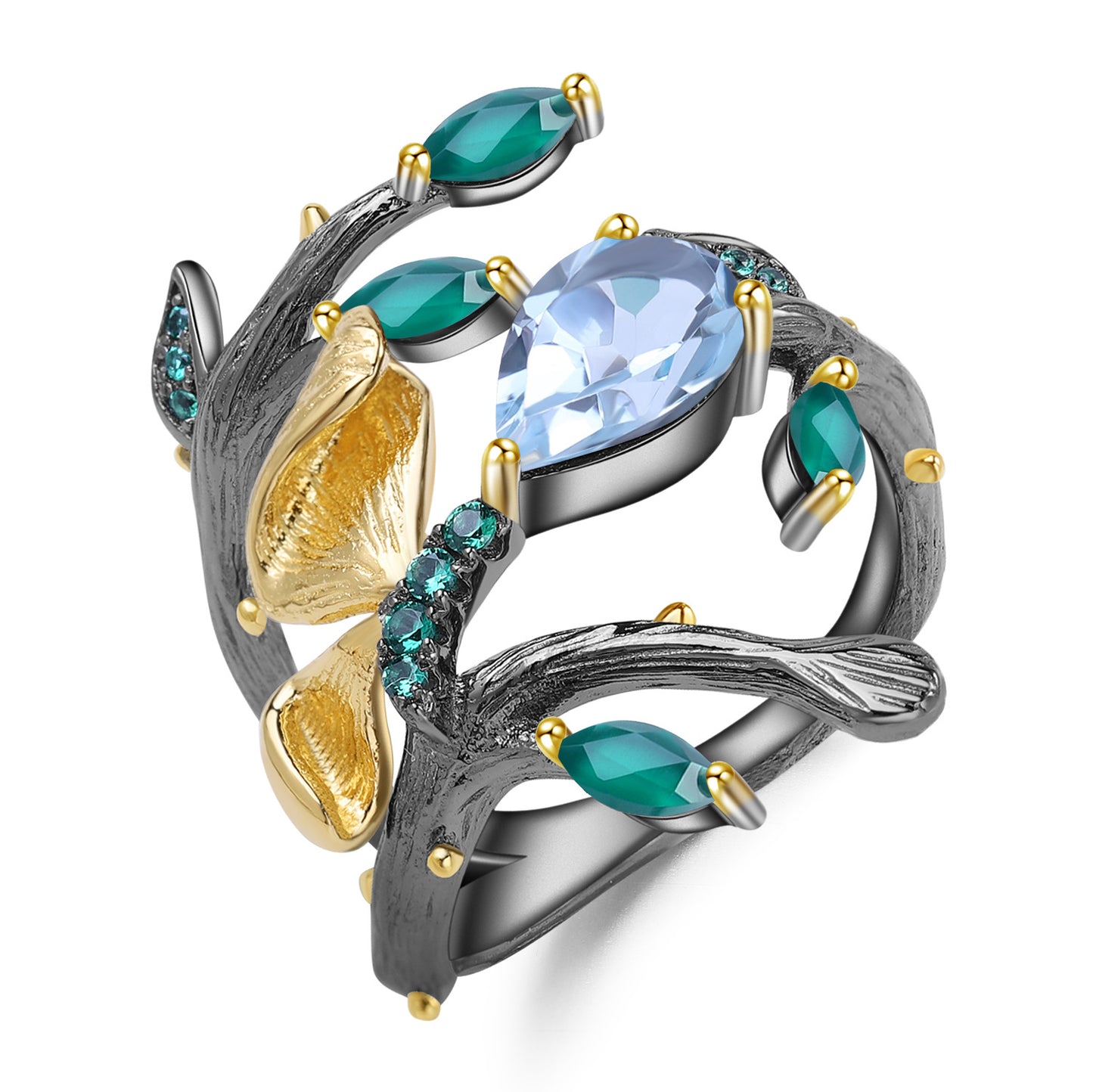 S925 Sterling Silver Natural Crystal Ring with a Nature-Inspired Design
