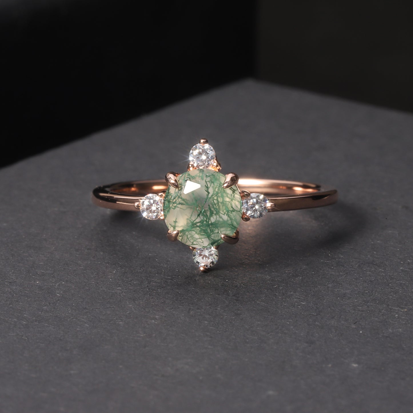 S925 silver natural seaweed agate ring