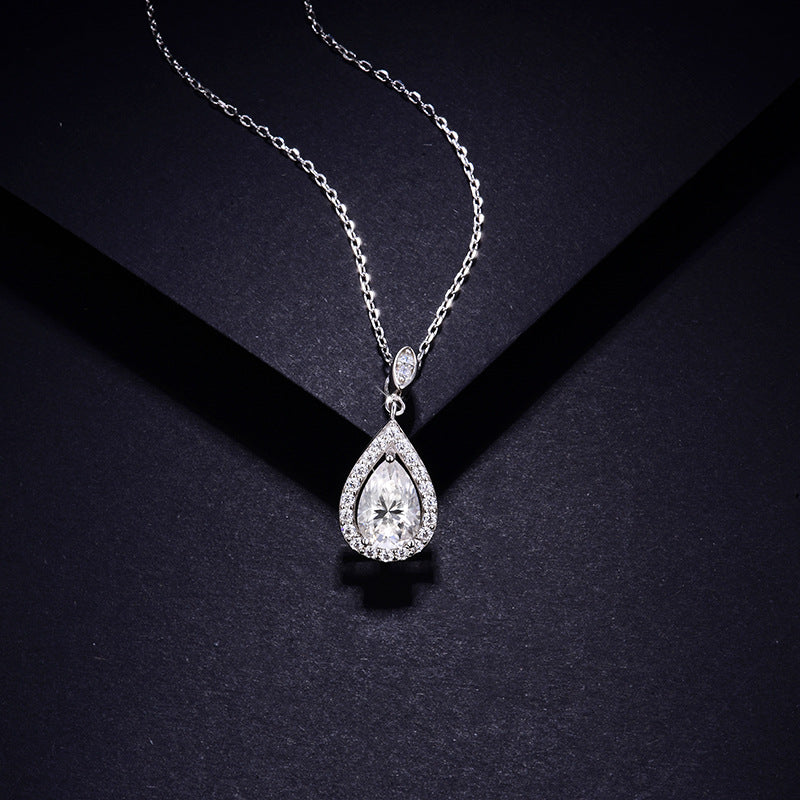 Excellent S925 Sterling Silver Necklace with 6x9mm Teardrop-Cut 1.5 Carat Moissanite Diamond