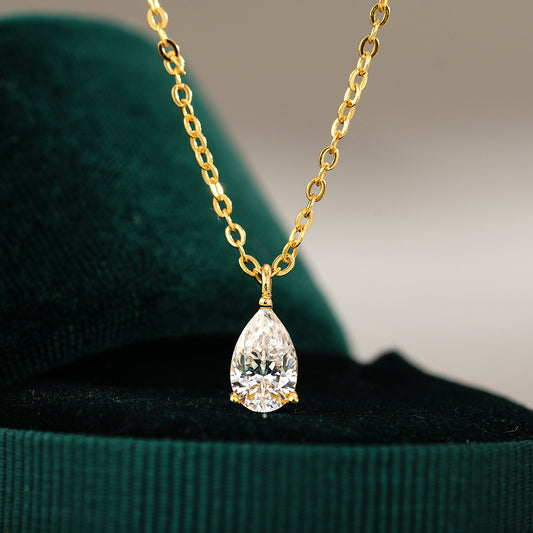 S925 Silver Teardrop Moissanite Pendant Necklace