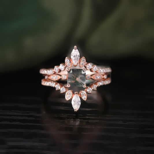 S925 Silver 18k Gold Plated Stackable Seaweed Agate Ring