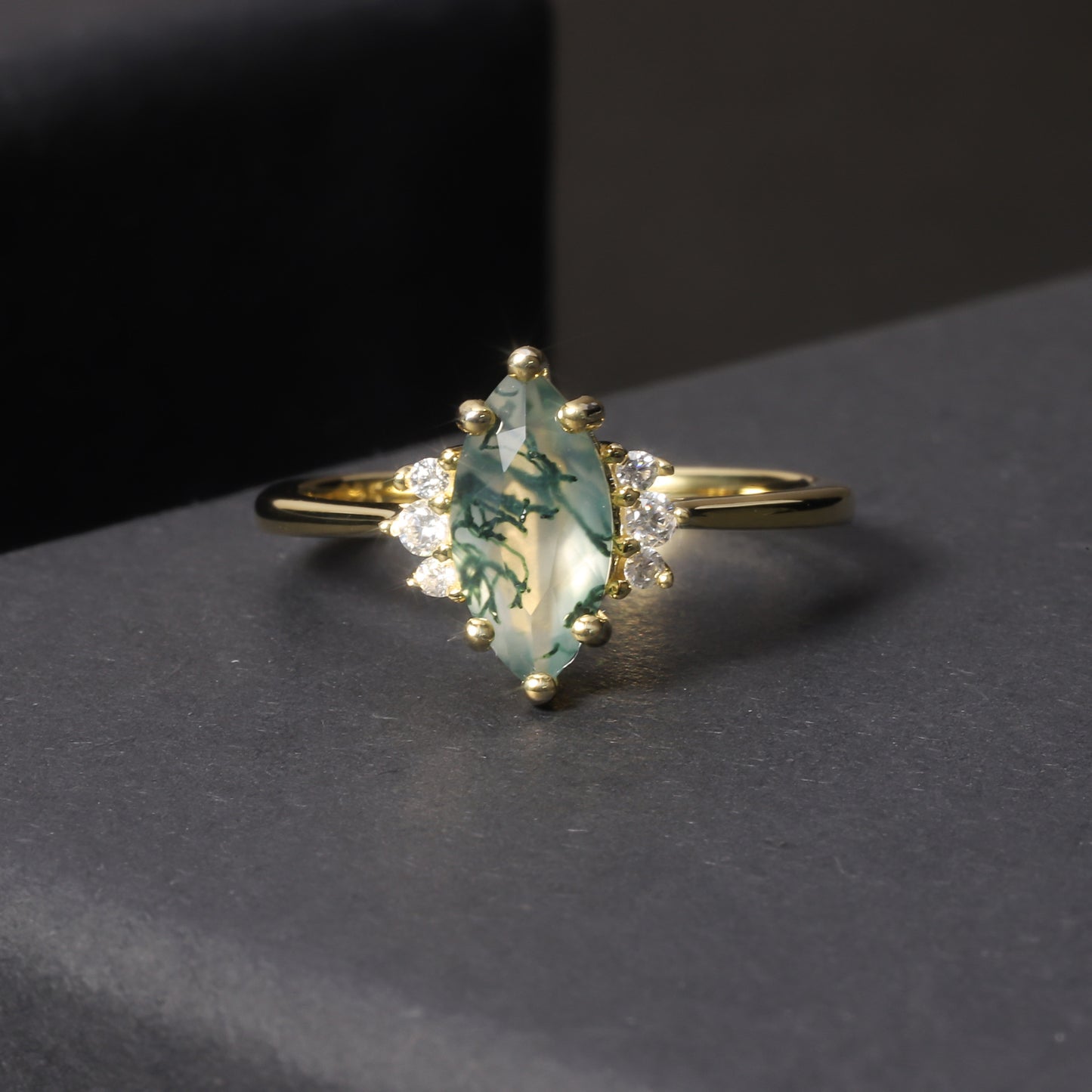 925 Sterling Silver Natural Moss Agate 18K Gold Plated Ring