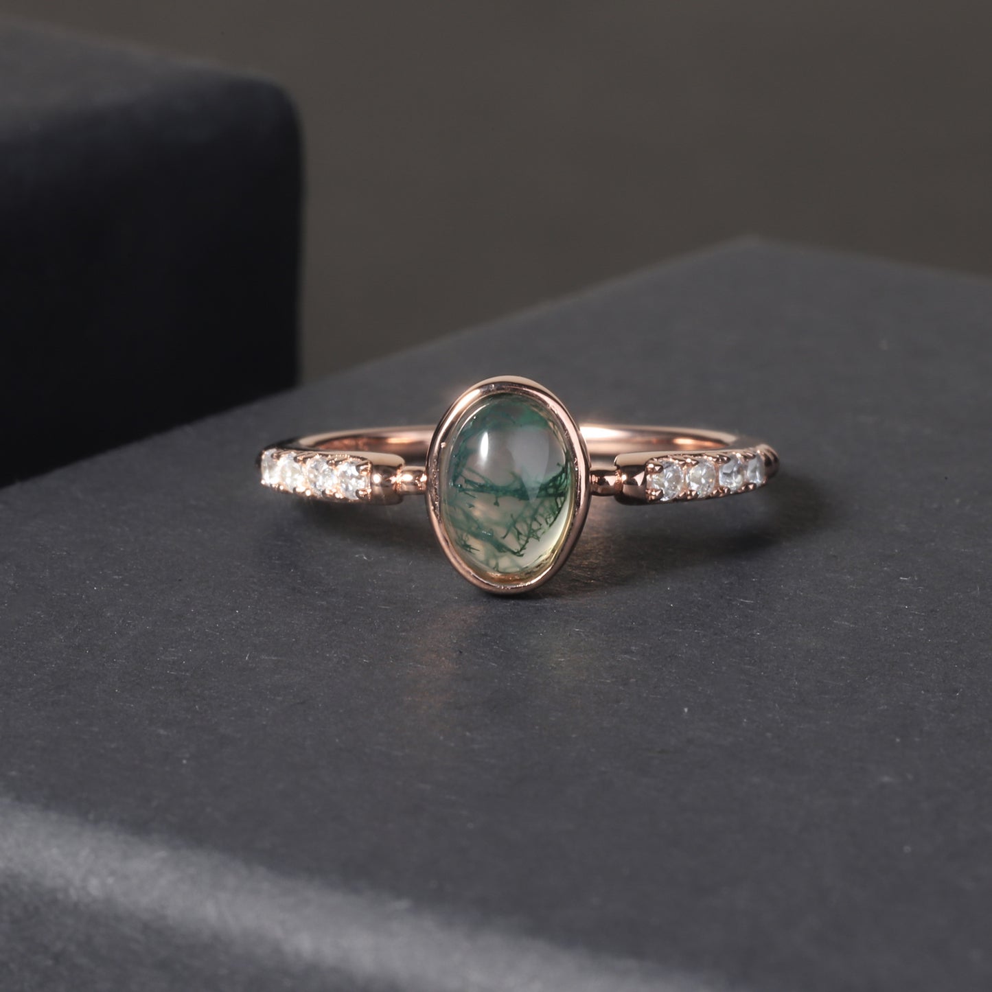 S925 Sterling Silver, 18k Rose Gold Vermeil Natural Agate Ring
