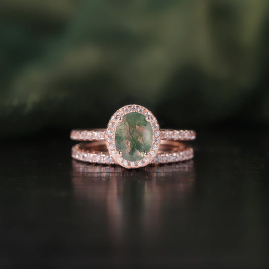 S925 Silver 18k Gold Plated Stackable Seaweed Agate Ring