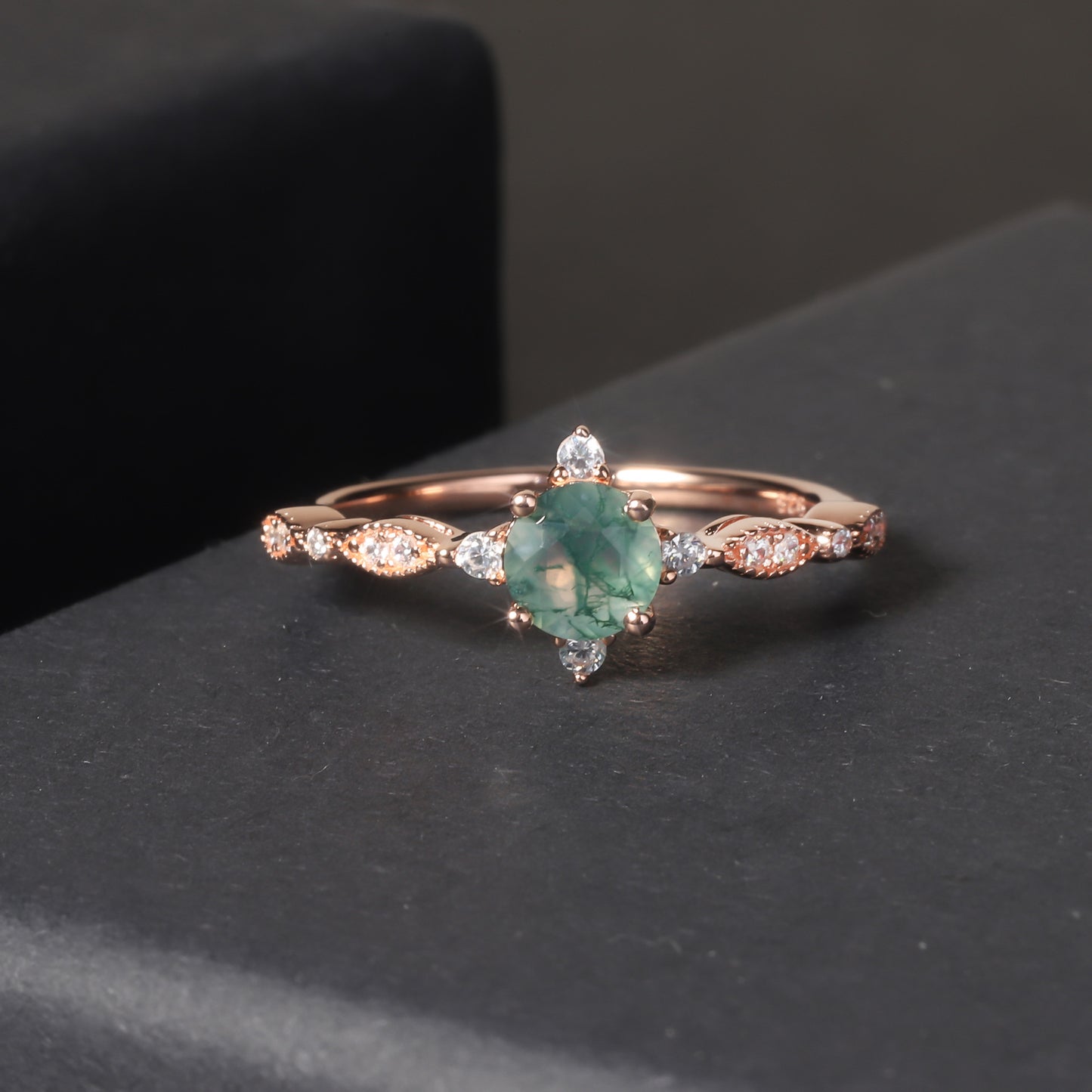 S925 silver natural seaweed agate ring