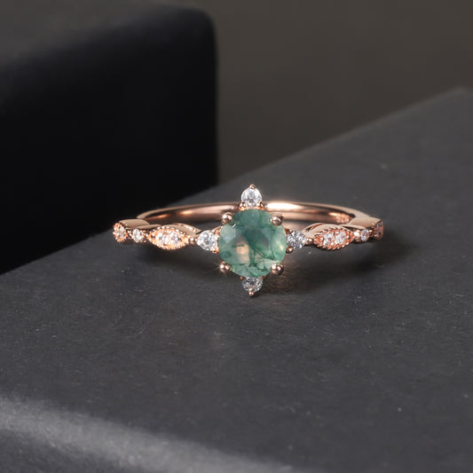 S925 silver natural seaweed agate ring
