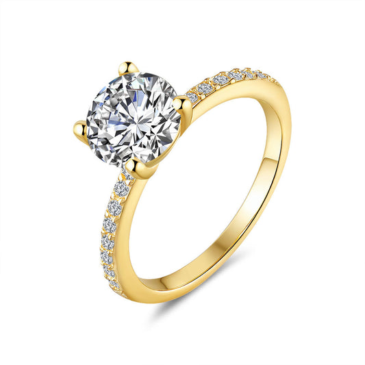 S925 Sterling Silver 18K Gold Plated Four-Prong Moissanite Ring