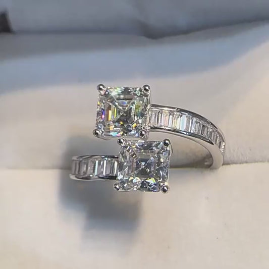 Excellent S925 Silver 7*7 Sugar Cube Moissanite Ring with Square Setting